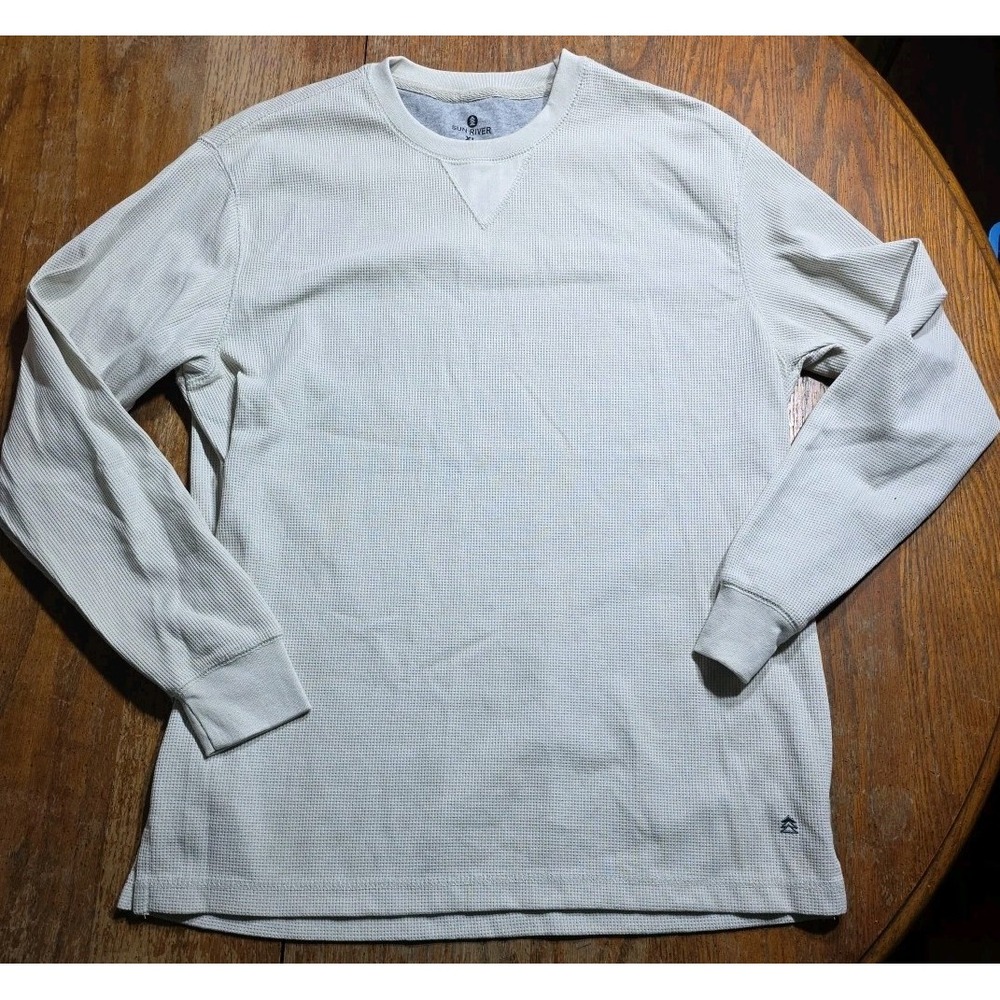 Y2K SUN RIVER Waffle Knit Sweater Mens XL Beige‎ Grunge Dad Preppy
